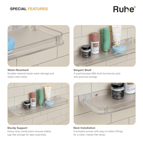 Ruhe Abs Square Rack/Shelf Tray | Abs Plastic Unbreakable Wall Mounted Square Shelf | Organizer/Storage Rack/Shelf Tray for Kitchen and Bathroom | Pack of 1 - Transparent - Image 4