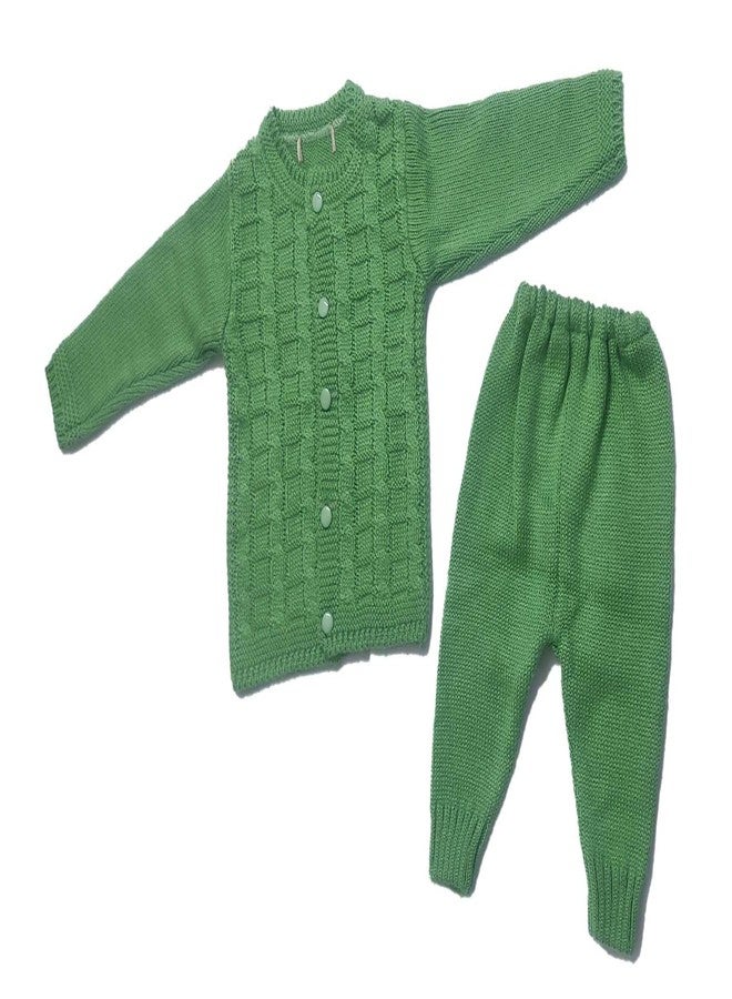 Cute Collection Hand Made New Born Baby Woolen Sweater with Pyjami for 6 to 12 Months Baby (Unisex) Green - Image 1