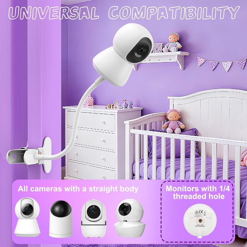 Vebiso 2025 Baby Monitor Mount - Universal Adjustable Monitor Flex Stand For Hello Baby  Nanit Pro  Infant Optics  Vtech & Most Baby Monitors - Detachable Arm Camera Clip Mount With Cute Stickers For Crib - Image 2