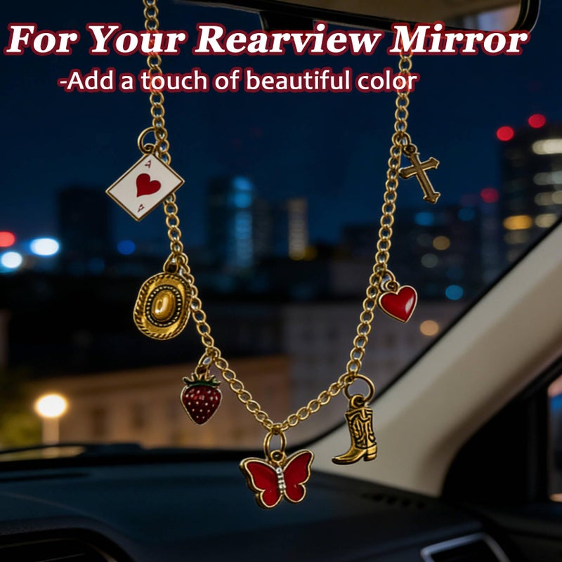 DoYoMo Rearview Mirror Charm for Car,Gold Car Hanging Accessories with Cross Western Cowgirl Sunflower Bee Heart Bow Gifts Cars Decor,Christian Faith Car Accessories Decor,Religion Gifts for Drivers - Image 4