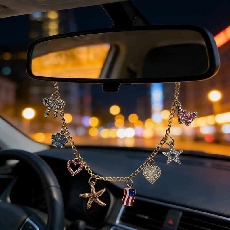 DoYoMo Rearview Mirror Charm for Car,Gold Car Hanging Accessories with Cross Western Cowgirl Sunflower Bee Heart Bow Gifts Cars Decor,Christian Faith Car Accessories Decor,Religion Gifts for Drivers - Image 3