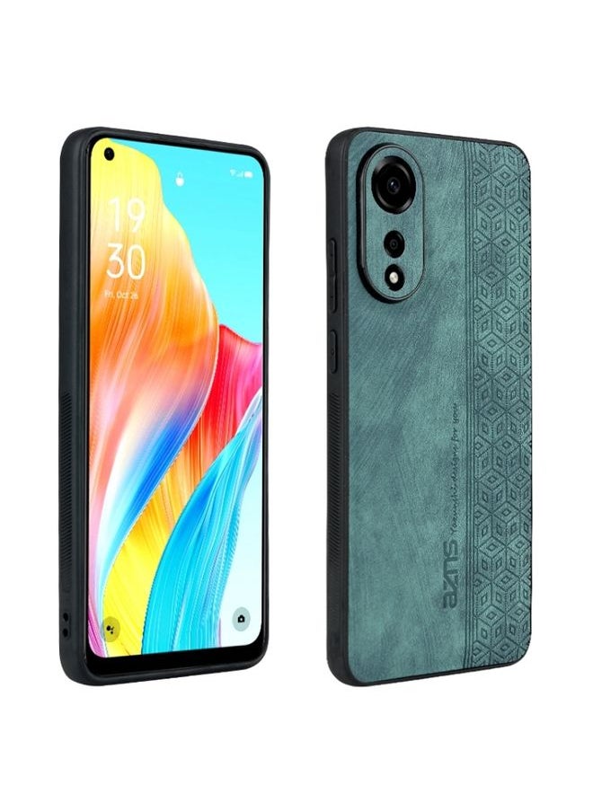 HuHa غطاء هاتف لأوبو A78 4G تصميم ثلاثي الأبعاد ملمس جلدي أسود داكن 