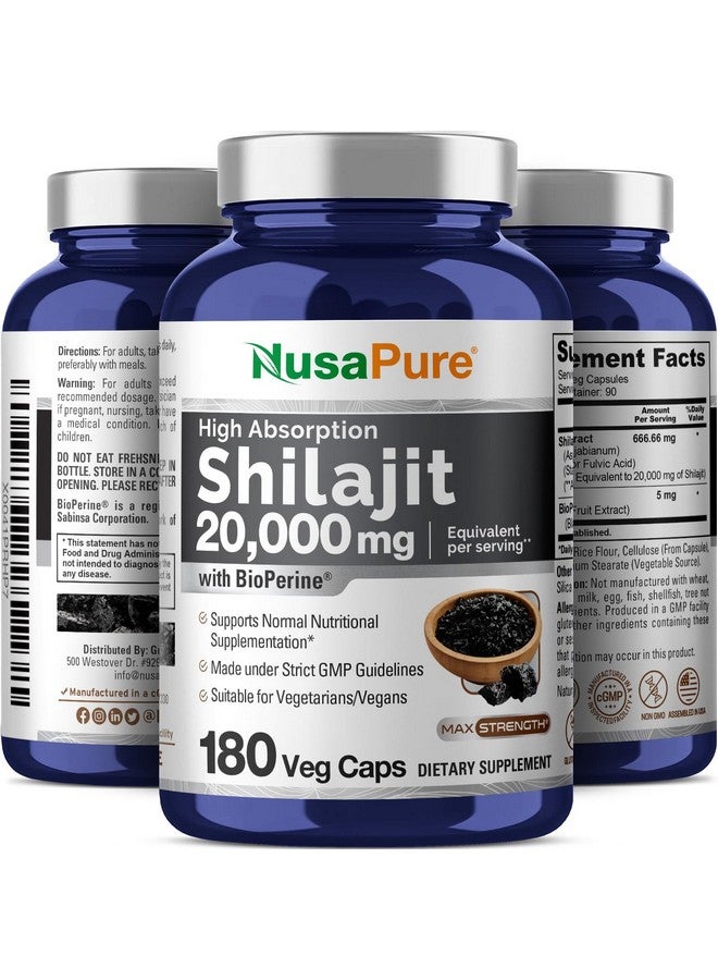 NusaPure نوسابور شيلاجيت 20,000 ملغ لكل حصة، 180 كبسولة نباتية، غير معدلة وراثيًا، خالية من الغلوتين، بيوبيرين - Image 4