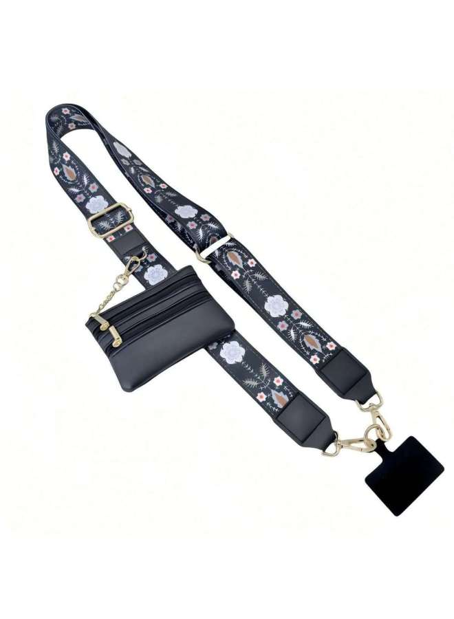 2025 Crossbody Small Bag Shoulder Strap Women's Bag With Pad Circle Matching Single Shoulder Strap Crossbody Strap Ribbon-Specification:Black Snowflake  - Image 1