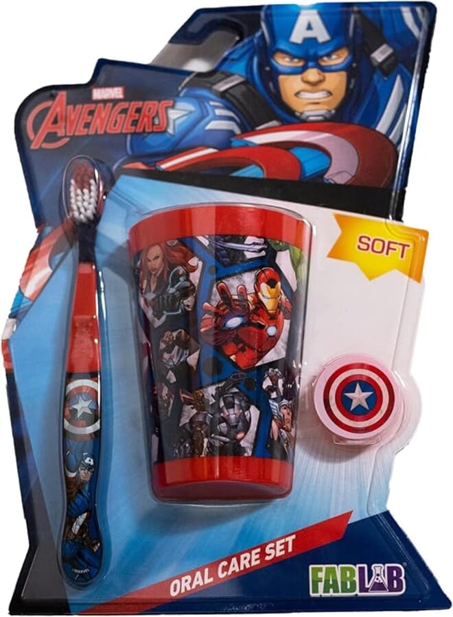FABLAB Avengers Kids Soft Toothbrush with Storage Cup, Age 3+