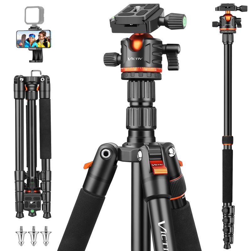 Victiv 78.7"/200cm Camera Tripod, Lightweight Travel Tripod with Monopod for Cameras, 360° Panoramic Ball Head DSLR Tripod for Canon Sony Nikon, Aluminum Camera Stand Max Load 17.6lb/8kg - Image 1