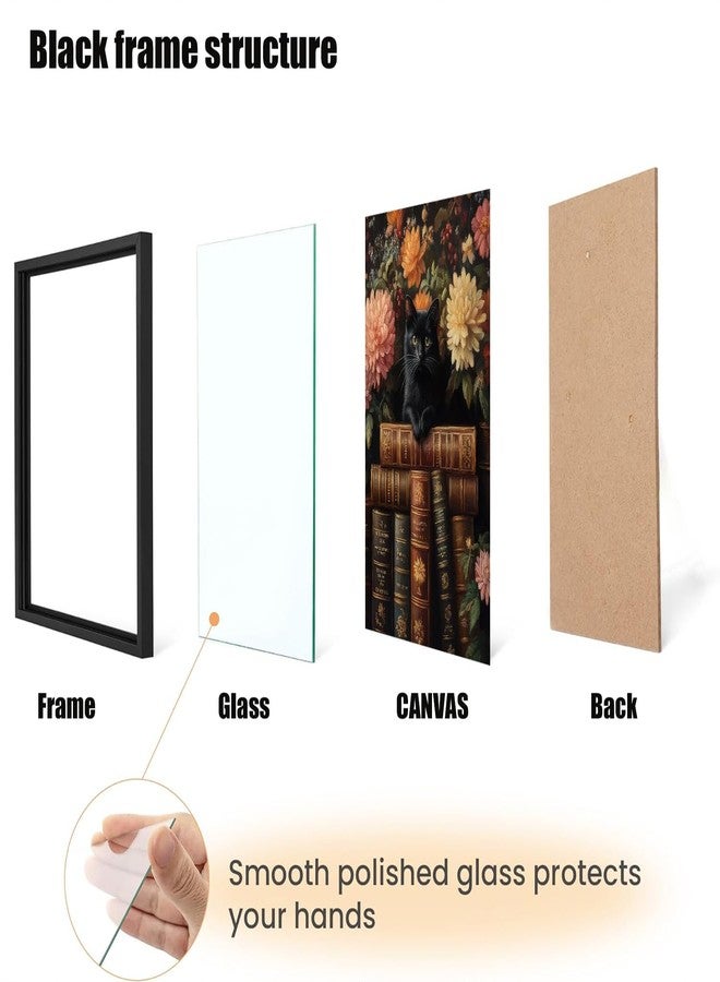 Yostyle Vintage Black Cat Books Floral Framed Wall Art Rustic Dark Academia aesthetic wall art for living room bathroom, 08x10in Frame Black Cat Wall Decor - Image 3