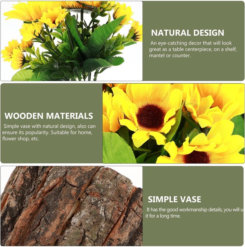 ABOOFAN Fake Sunflower Potted Plant with Bark Planter, Simulation Bonsai Desktop Decor for Home Office Indoor Tabletop, Artificial Flower Arrangement for Farmhouse Shelf - Image 5