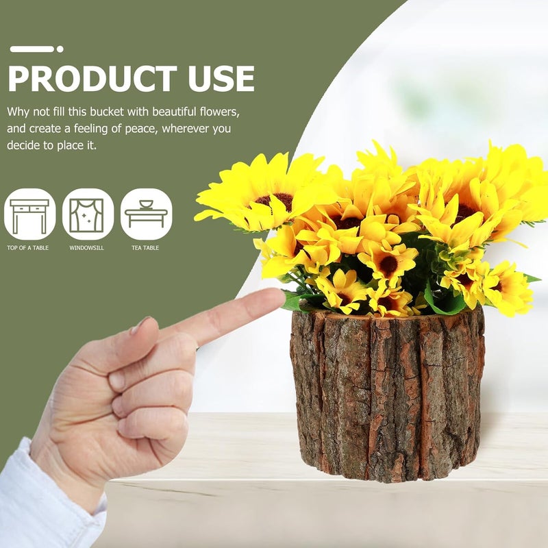 ABOOFAN Fake Sunflower Potted Plant with Bark Planter, Simulation Bonsai Desktop Decor for Home Office Indoor Tabletop, Artificial Flower Arrangement for Farmhouse Shelf - Image 4
