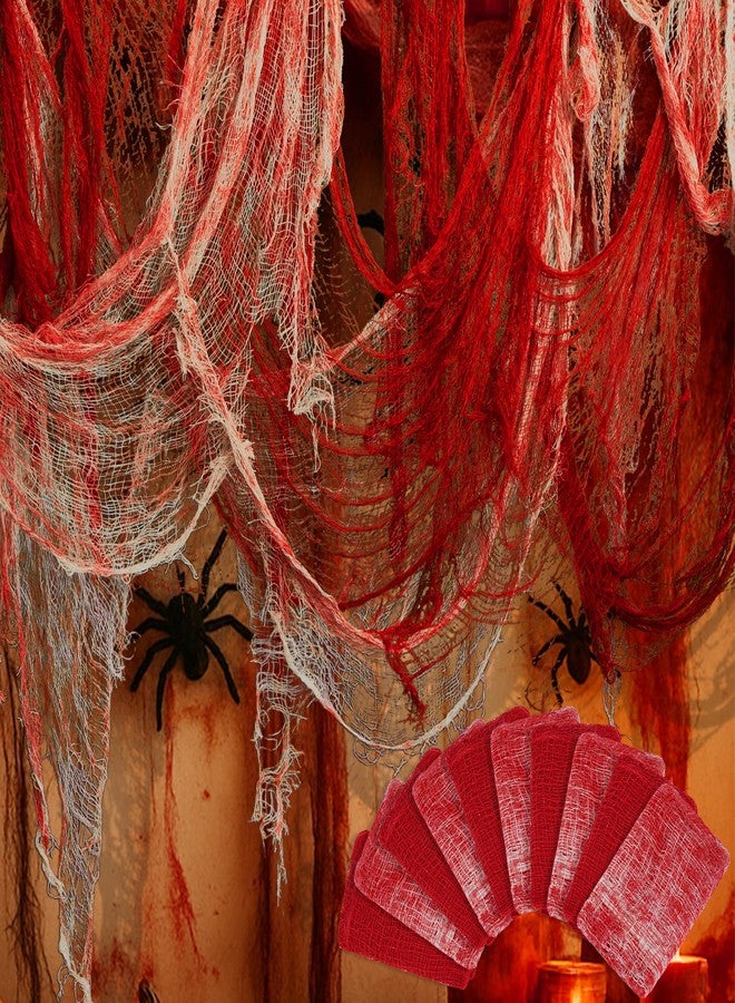 Watayo 10 Pcs Red Bloody Halloween Creepy Cloth, 71" x 30" Haunted House Scary Gauze Decoration, Spooky Fabric Cloth Hanging Halloween Decor for Evil Circus Yard Doorway Horror Themed Party Supplies - Image 1
