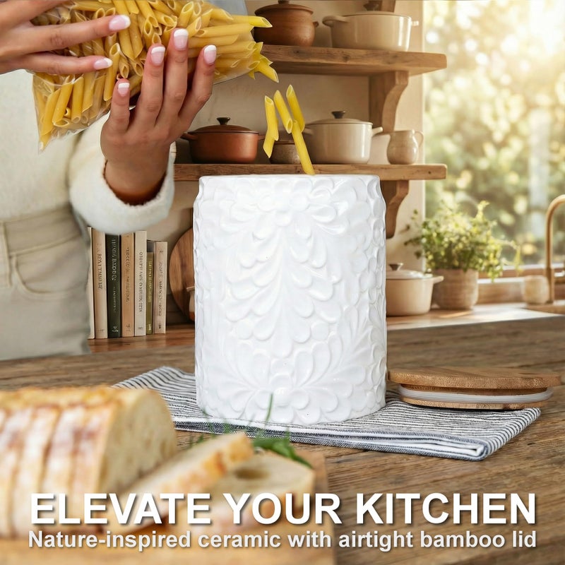 25DOL XXL 94 Oz Engraved Ceramic Kitchen Canister - Storage Jars with Airtight Lids Made from Bamboo with Nature-Inspired Engraving - Use as a Pasta Holder, Coffee Ground Holder, Rice Container, Candy Jar - Image 2