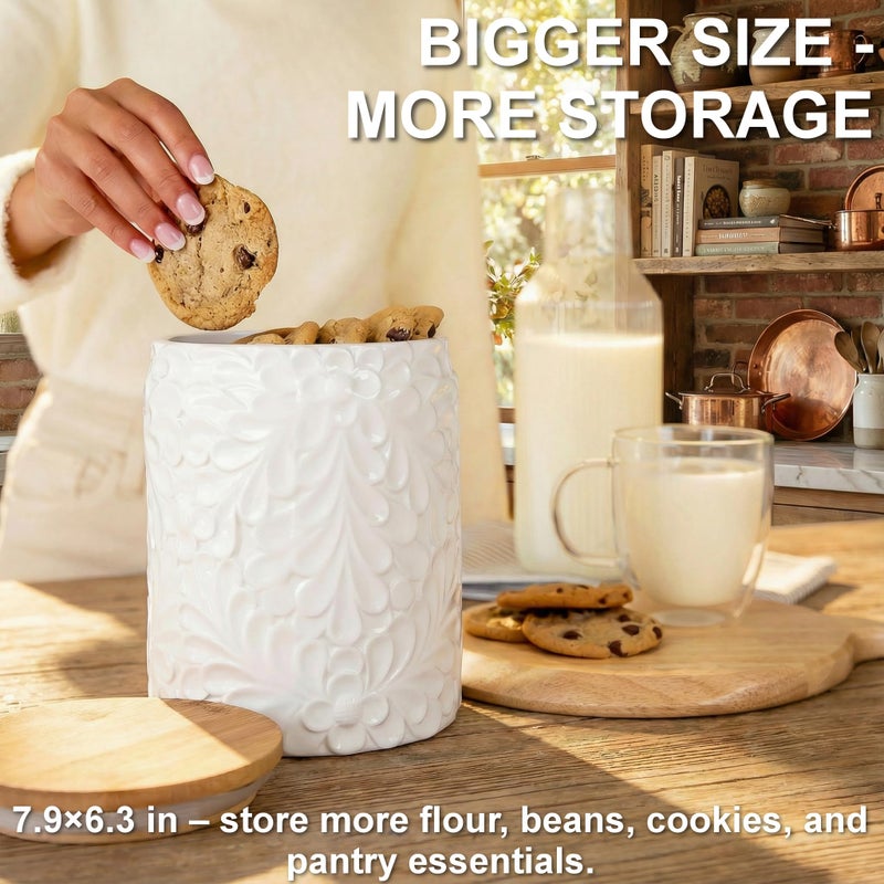 25DOL XXL 94 Oz Engraved Ceramic Kitchen Canister - Storage Jars with Airtight Lids Made from Bamboo with Nature-Inspired Engraving - Use as a Pasta Holder, Coffee Ground Holder, Rice Container, Candy Jar - Image 3