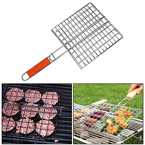 Delavala BBQ Barbecue Grilling Basket Portable Stainless Steel BBQ Grilling Basket with Removable Wood Handle for Fish,Vegetables, Steak,Shrimp, Chops BBQ Tool (Small-Size) - Image 2