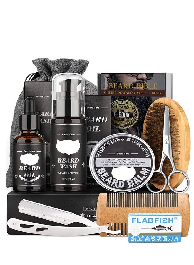 8-Piece Complete Beard Grooming Kit for Men, Beard Growth Oil, Beard Wash, Beard Balm, & Beard Tools, Natural Beard Care & Styling Gift Set for Him, Men’s SelfCare Essentials Kit - Image 1