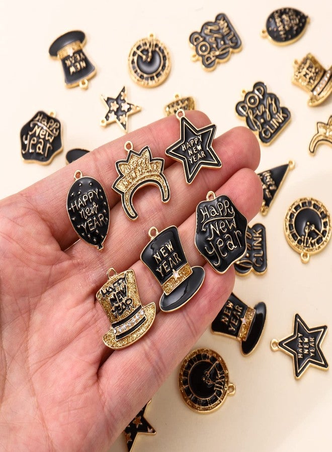 CEALXHENY 40PCS New Year Charms for Jewelry Making, Enamel Glittery Clock Hat Star 2023 Year Charms for Bracelet Necklace Earrings Making DIY Crafts New Years Eve Gifts (40PCS A) - Image 4