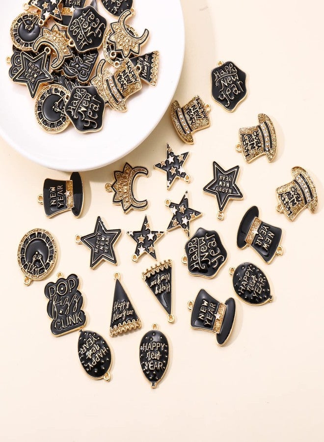 CEALXHENY 40PCS New Year Charms for Jewelry Making, Enamel Glittery Clock Hat Star 2023 Year Charms for Bracelet Necklace Earrings Making DIY Crafts New Years Eve Gifts (40PCS A) - Image 2