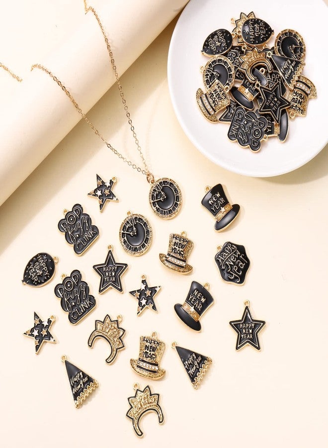 CEALXHENY 40PCS New Year Charms for Jewelry Making, Enamel Glittery Clock Hat Star 2023 Year Charms for Bracelet Necklace Earrings Making DIY Crafts New Years Eve Gifts (40PCS A) - Image 3