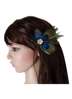 Fodattm Women Bohemian Peacock Feather Hair Clip Hair Pin Elegant Fascinator Wedding Dance Party Headdress Headwear Hair Accessory Sequined Showgirl Headpiece (Style 3)  - Image 3