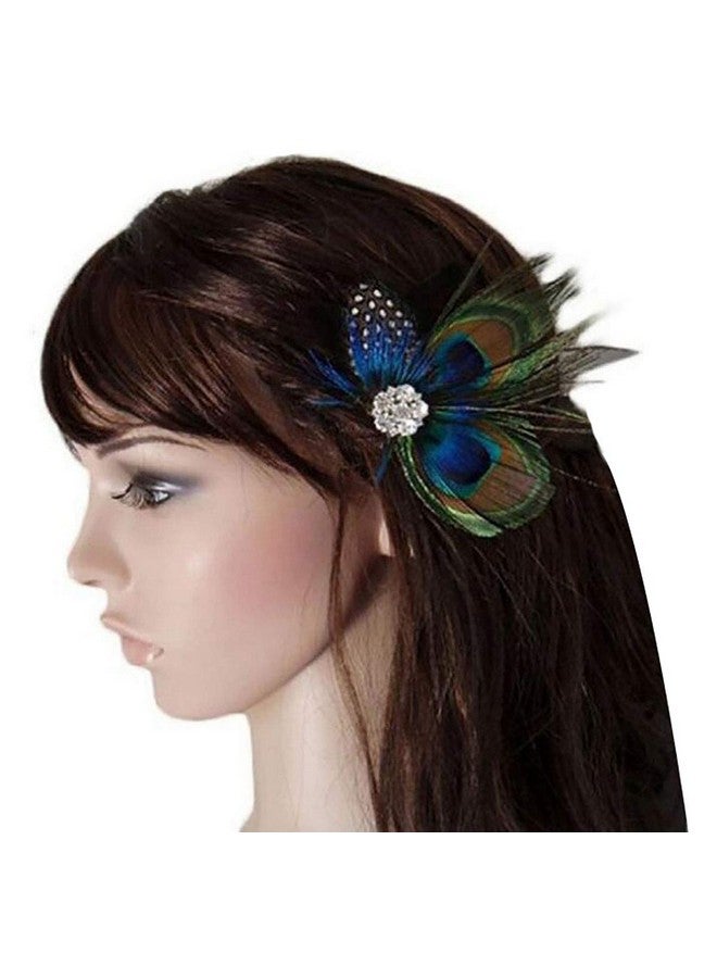 Fodattm Women Bohemian Peacock Feather Hair Clip Hair Pin Elegant Fascinator Wedding Dance Party Headdress Headwear Hair Accessory Sequined Showgirl Headpiece (Style 3) - Image 3