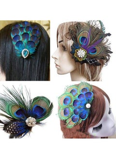 Fodattm Women Bohemian Peacock Feather Hair Clip Hair Pin Elegant Fascinator Wedding Dance Party Headdress Headwear Hair Accessory Sequined Showgirl Headpiece (Style 3)  - Image 5