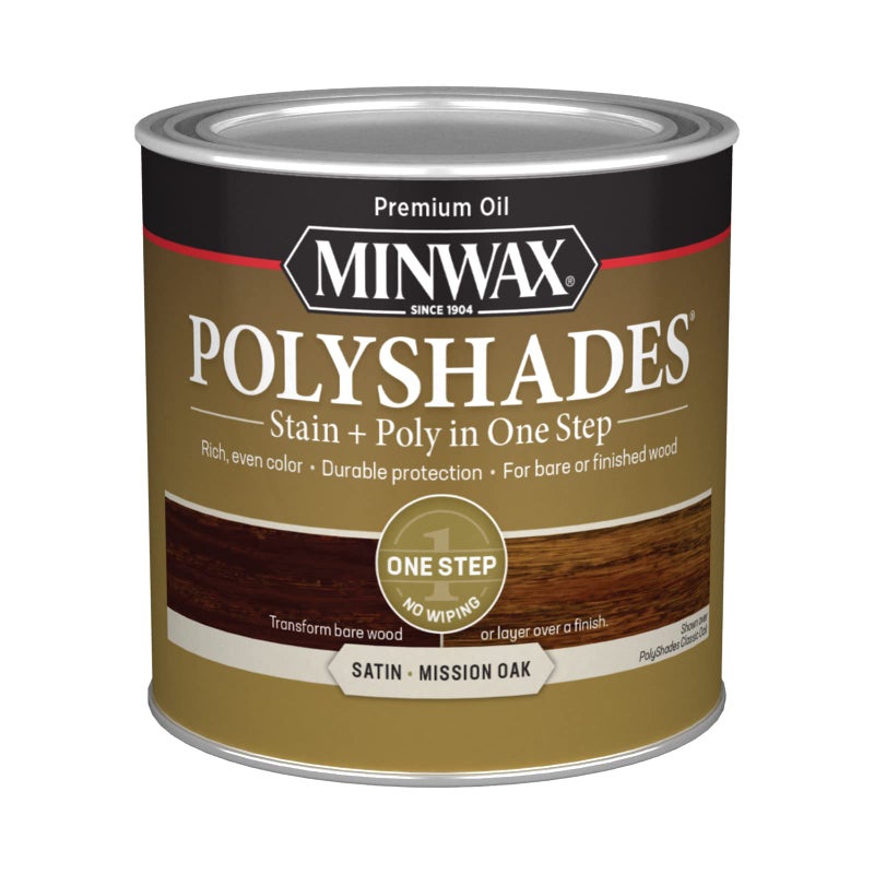 Minwax PolyShades Wood Stain + Polyurethane Finish – ½ Pint, Mission Oak, Satin - Image 1