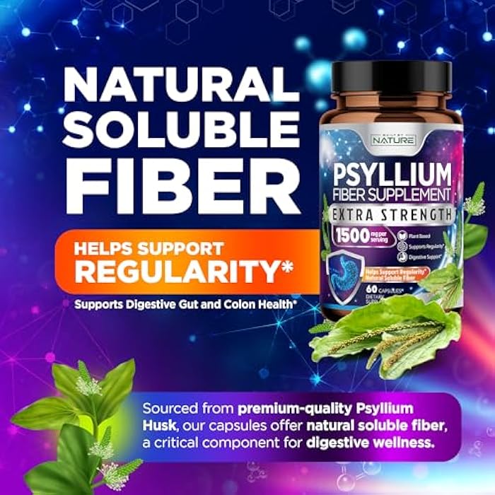 Built By Nature Psyllium Husk Capsules 2000mg - Fiber Supplement - Natural Soluble Fiber Pills with Psyllium Husk Powder - Supports Digestive Gut and Colon Health - Non-GMO, Gluten-Free, Vegan - 60 Capsules - Image 3