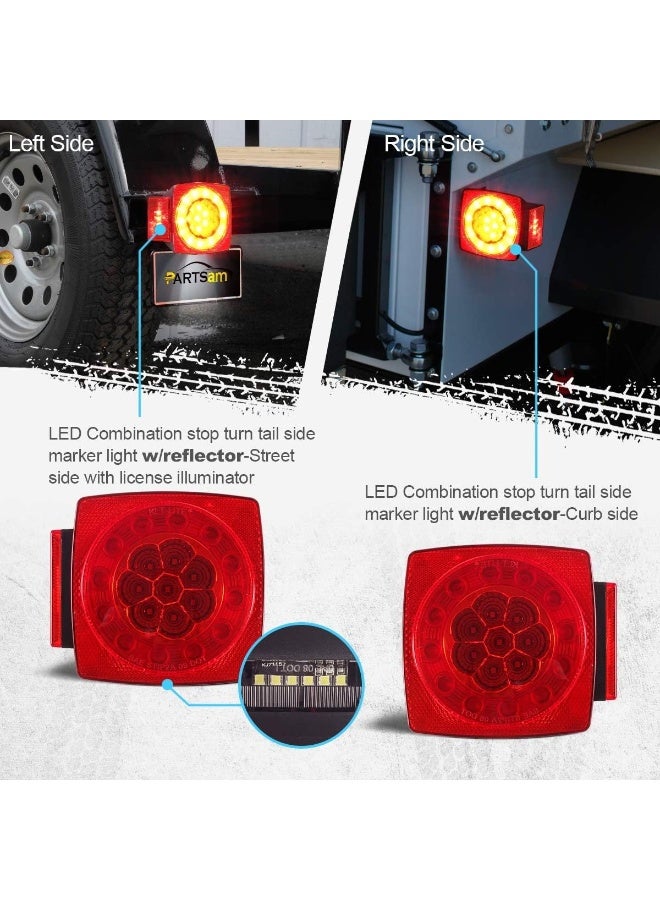 Partsam 12V LED Trailer Light Kit, Halo Glow Submersible Square Tail Lights Kit Left Right Turn Stop Signal for Under 80 Inch Boat Trailer RV Camper Marine Snowmobile - Image 4