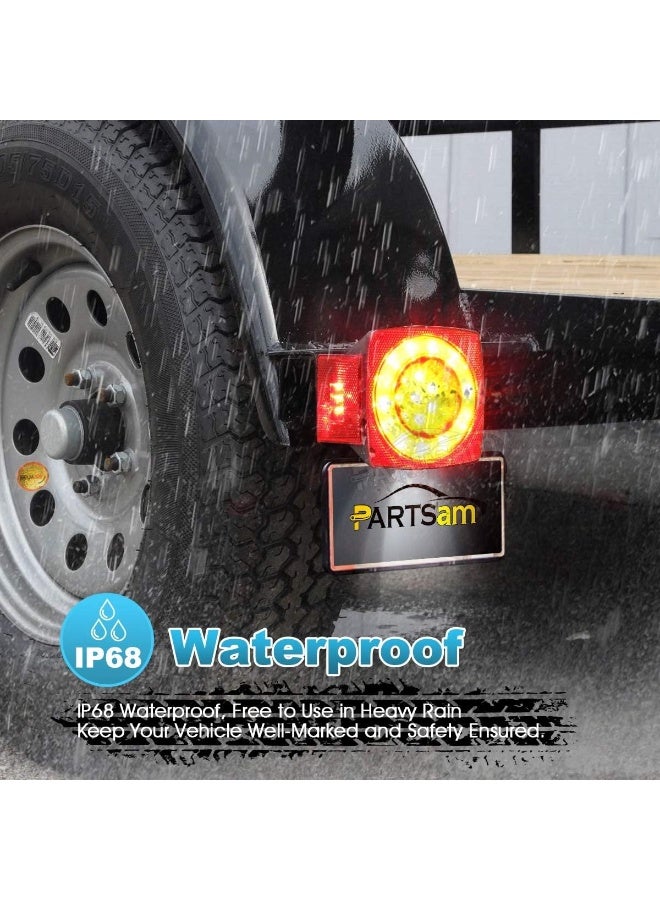 Partsam 12V LED Trailer Light Kit, Halo Glow Submersible Square Tail Lights Kit Left Right Turn Stop Signal for Under 80 Inch Boat Trailer RV Camper Marine Snowmobile - Image 2