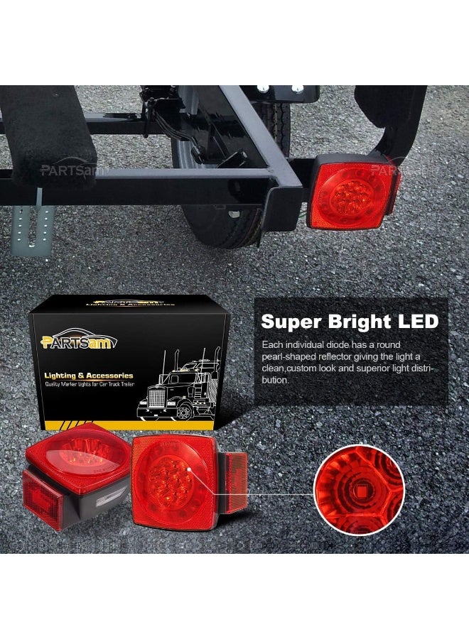 Partsam 12V LED Trailer Light Kit, Halo Glow Submersible Square Tail Lights Kit Left Right Turn Stop Signal for Under 80 Inch Boat Trailer RV Camper Marine Snowmobile - Image 3