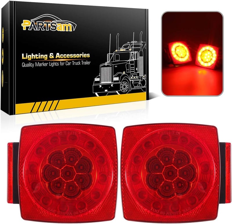 Partsam 12V LED Trailer Light Kit, Halo Glow Submersible Square Tail Lights Kit Left Right Turn Stop Signal for Under 80 Inch Boat Trailer RV Camper Marine Snowmobile - Image 1