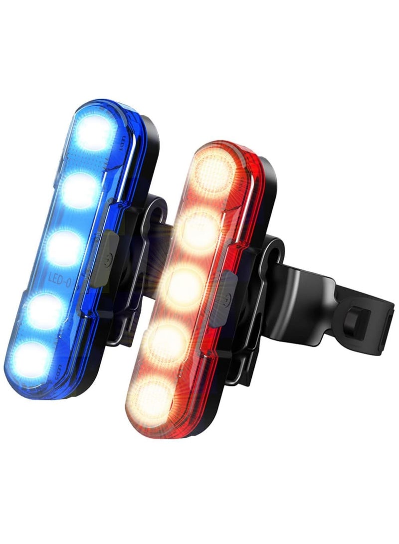 SYOSI LED Bike Tail Light 2 Pack, USB Rechargeable, Bright Bicycle Rear Cycling Safety Flashlight with 4 Light Modes, 360 Degree Rotatable, Watterproof, Shockproof, Easy to Install (Red & Bule) - Image 1