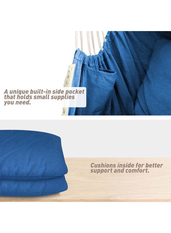 Chihee Hammock Chair Hanging Swing 2 Pillows Included,Strong Webbing Straps and Hooks for Easy Hanging Soft Cotton Hanging Chair Side Pocket Tassel Chair Comfort Indoor Outdoor Royal Blue - Image 3