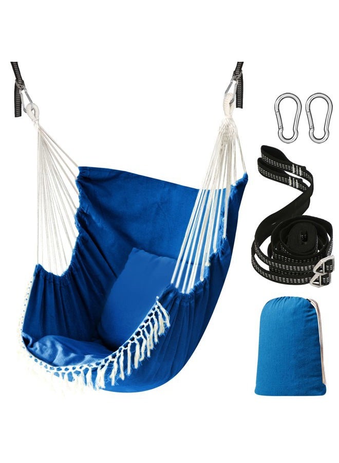 Chihee Hammock Chair Hanging Swing 2 Pillows Included,Strong Webbing Straps and Hooks for Easy Hanging Soft Cotton Hanging Chair Side Pocket Tassel Chair Comfort Indoor Outdoor Royal Blue - Image 1
