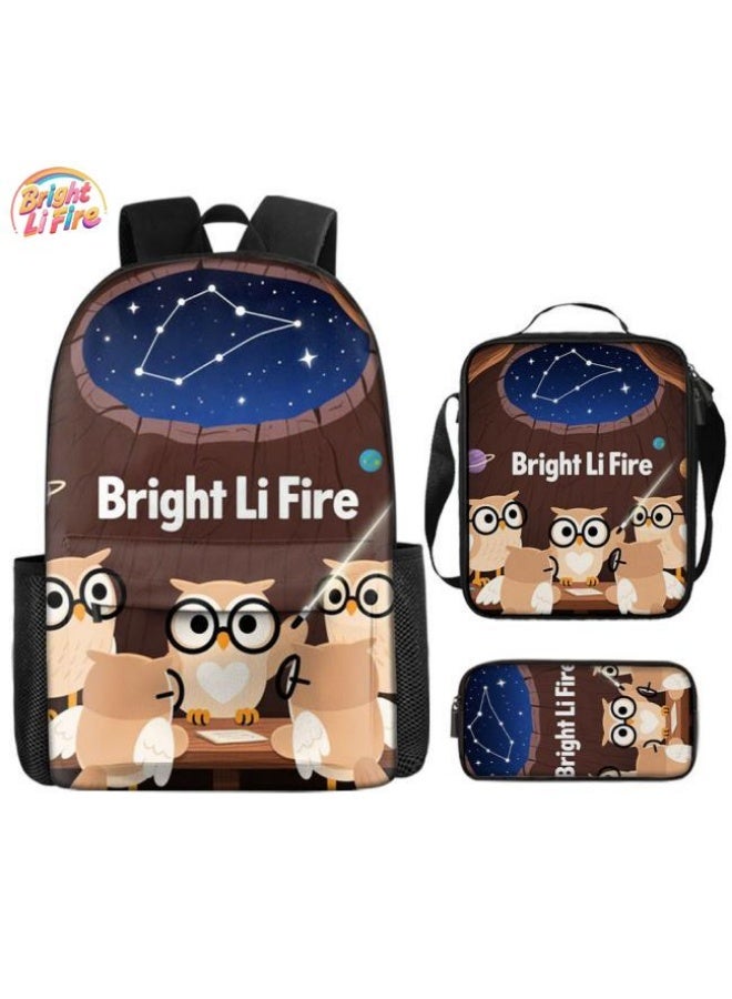 Bright Li Fire Three-piece set of cartoon bags, easily cope with various occasions (students, children, friends' outings, mountain climbing, schooling, etc.) | Backpack + hand-held + stationery bag | School season/holiday gifts - 54 - Image 1
