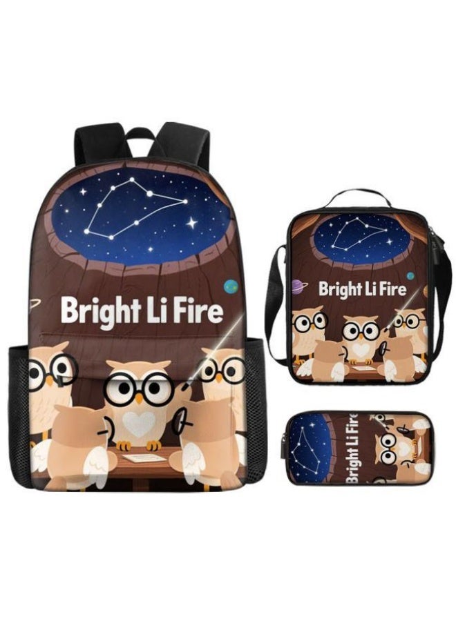 Bright Li Fire Three-piece set of cartoon bags, easily cope with various occasions (students, children, friends' outings, mountain climbing, schooling, etc.) | Backpack + hand-held + stationery bag | School season/holiday gifts - 54 - Image 5