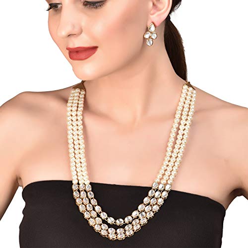 Touchstone "Contemporary Kundan Collection Indian bollywood look/faux pearls bridal jewelry necklace in antique gold tone for women. - Image 2