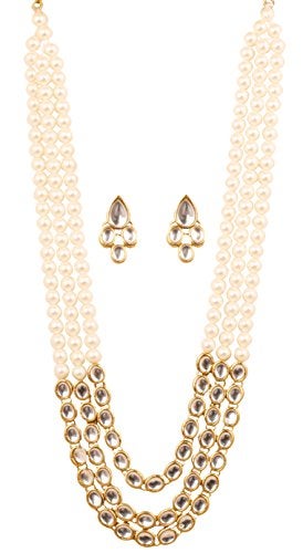 Touchstone "Contemporary Kundan Collection Indian bollywood look/faux pearls bridal jewelry necklace in antique gold tone for women. - Image 1