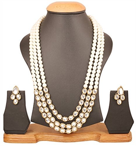 Touchstone "Contemporary Kundan Collection Indian bollywood look/faux pearls bridal jewelry necklace in antique gold tone for women. - Image 5