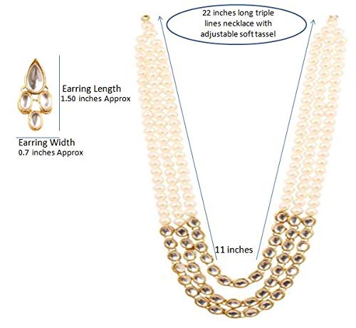 Touchstone "Contemporary Kundan Collection Indian bollywood look/faux pearls bridal jewelry necklace in antique gold tone for women. - Image 4