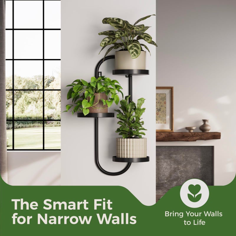 Laposso Wall Plant Holder 3 Tier Window Plant Shelves Metal Plant Wall Hanger for Indoor Plants Hanging Small Wall Shelf Living Room Balcony Black - Image 4