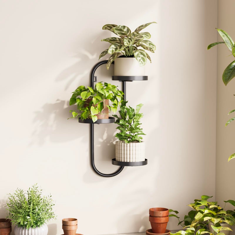 Laposso Wall Plant Holder 3 Tier Window Plant Shelves Metal Plant Wall Hanger for Indoor Plants Hanging Small Wall Shelf Living Room Balcony Black - Image 1