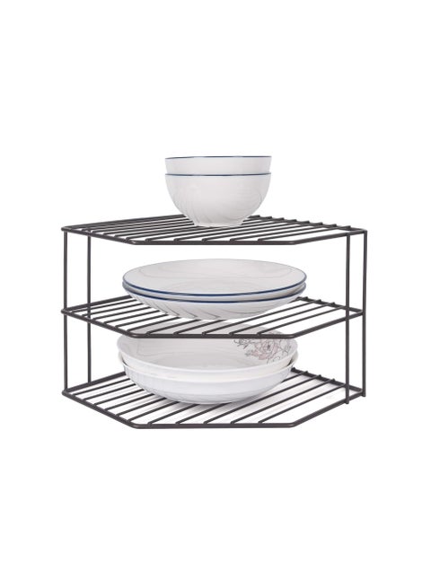 3-Tier Corner Shelf Counter and Cabinet Organizer - Steel Metal Wire - Rust Resistant - Plates, Dishes, Cabinet & Pantry Organizer - Kitchen Organization (10 x 7.5 Inch) (White black