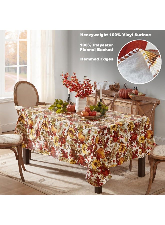 Newbridge Fall Days Bountiful Harvest Vinyl Flannel Backed Tablecloth - Autumn Leaves, Sunflowers, Corn, Berries and Pumpkin Print Easy Care Thanksgiving Tablecloth, 60” x 84” Oblong/Rectangle - Image 5