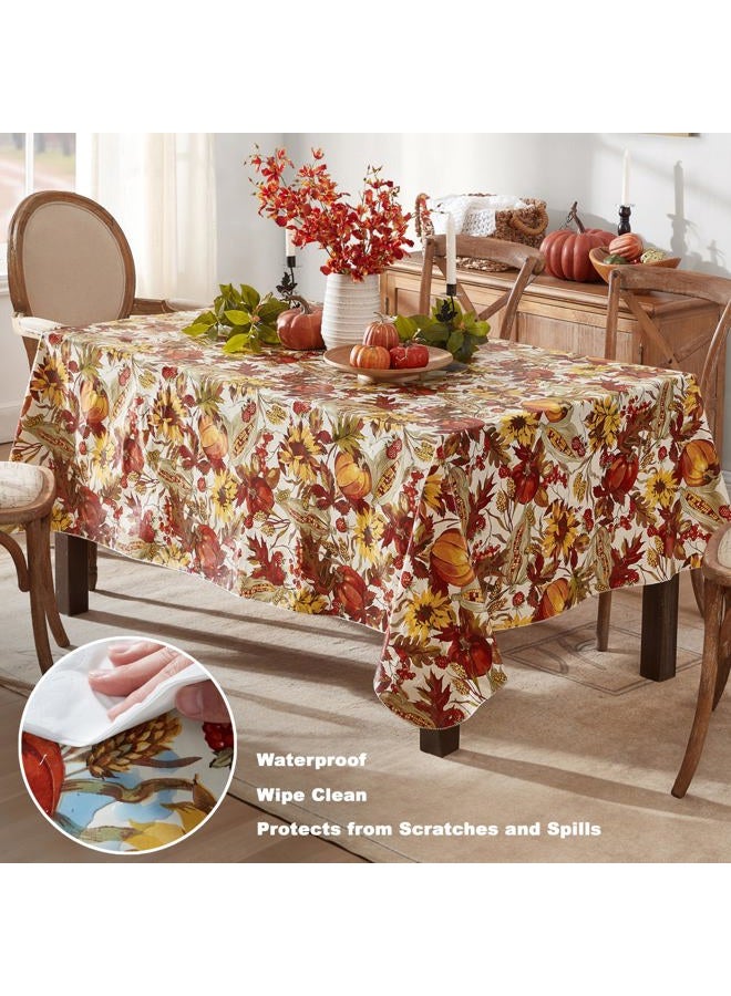 Newbridge Fall Days Bountiful Harvest Vinyl Flannel Backed Tablecloth - Autumn Leaves, Sunflowers, Corn, Berries and Pumpkin Print Easy Care Thanksgiving Tablecloth, 60” x 84” Oblong/Rectangle - Image 4