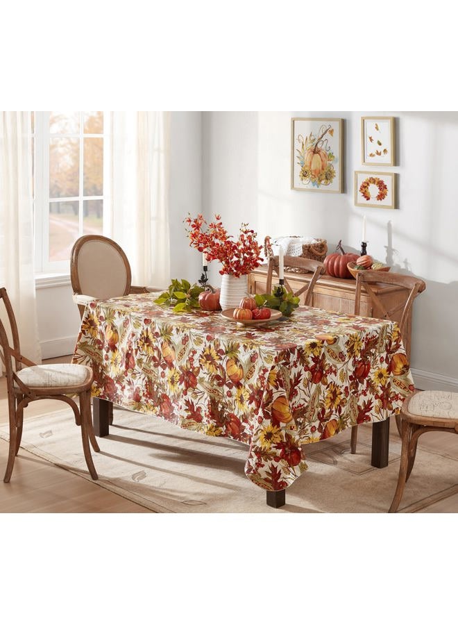 Newbridge Fall Days Bountiful Harvest Vinyl Flannel Backed Tablecloth - Autumn Leaves, Sunflowers, Corn, Berries and Pumpkin Print Easy Care Thanksgiving Tablecloth, 60” x 84” Oblong/Rectangle - Image 2