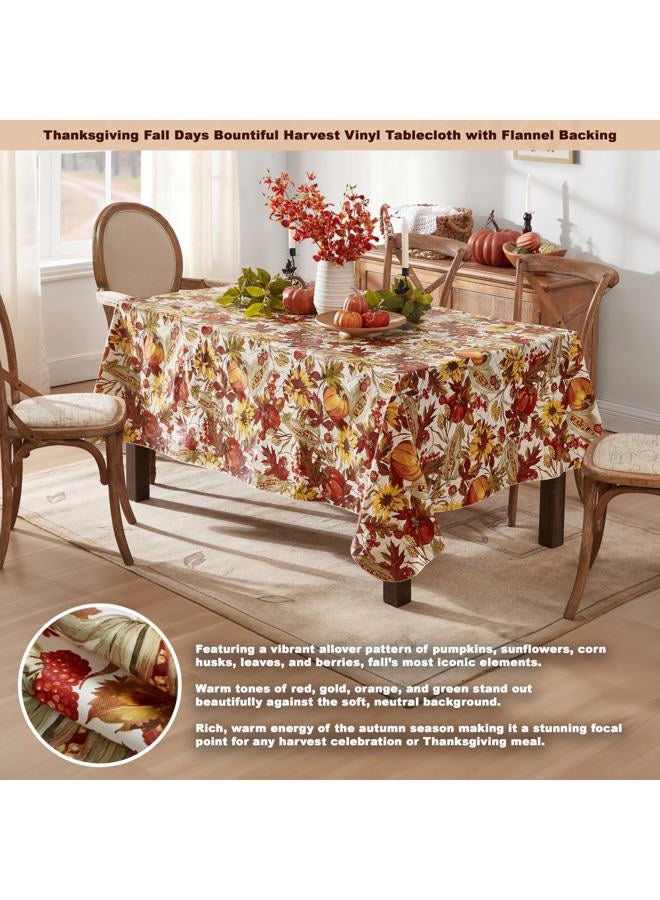 Newbridge Fall Days Bountiful Harvest Vinyl Flannel Backed Tablecloth - Autumn Leaves, Sunflowers, Corn, Berries and Pumpkin Print Easy Care Thanksgiving Tablecloth, 60” x 84” Oblong/Rectangle - Image 3