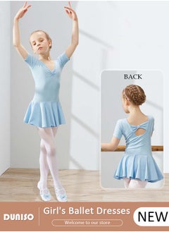 DUNISO Girls Ballet Dresses Leotards with Skirt Short Sleeves, Dance Dress Ballerina Tutu Outfit Cotton Dress Ballet Skirt, Mini Skirt Princess Dresses Dance Wear Clothes for Little Girl  - Image 1