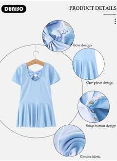 DUNISO Girls Ballet Dresses Leotards with Skirt Short Sleeves, Dance Dress Ballerina Tutu Outfit Cotton Dress Ballet Skirt, Mini Skirt Princess Dresses Dance Wear Clothes for Little Girl  - Image 2
