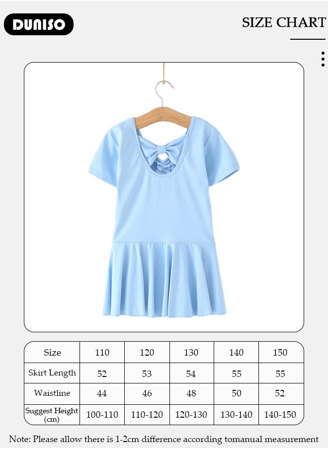 DUNISO Girls Ballet Dresses Leotards with Skirt Short Sleeves, Dance Dress Ballerina Tutu Outfit Cotton Dress Ballet Skirt, Mini Skirt Princess Dresses Dance Wear Clothes for Little Girl  - Image 4