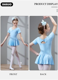 DUNISO Girls Ballet Dresses Leotards with Skirt Short Sleeves, Dance Dress Ballerina Tutu Outfit Cotton Dress Ballet Skirt, Mini Skirt Princess Dresses Dance Wear Clothes for Little Girl  - Image 3